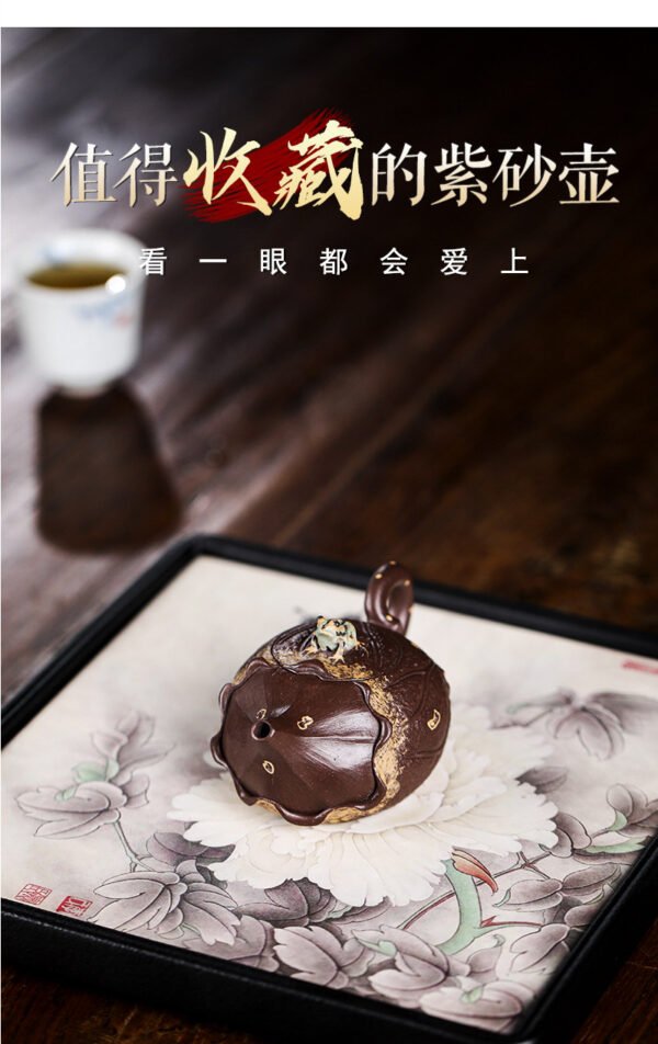 Yixing Handmade Zisha Mini Teapot, Frog and Lotus Seed Design - 图片 8