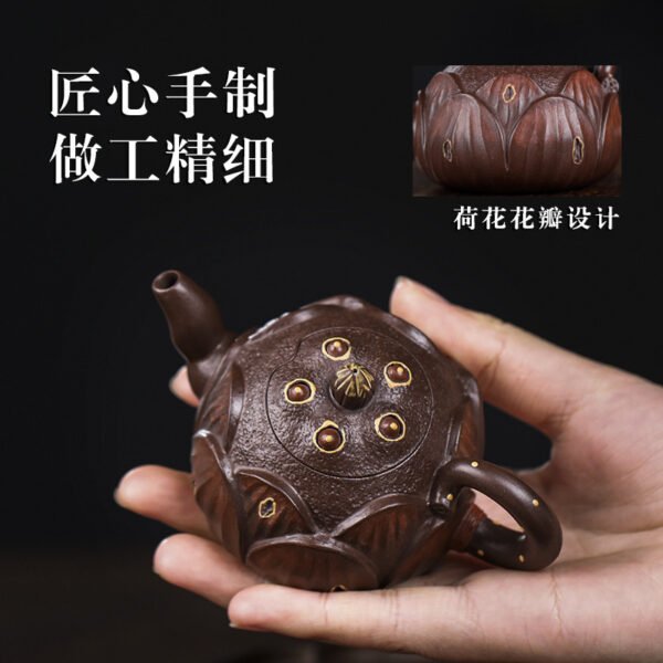 Yixing Handmade Zisha Mini Teapot, Step-by-Step Lotus Design - 图片 8